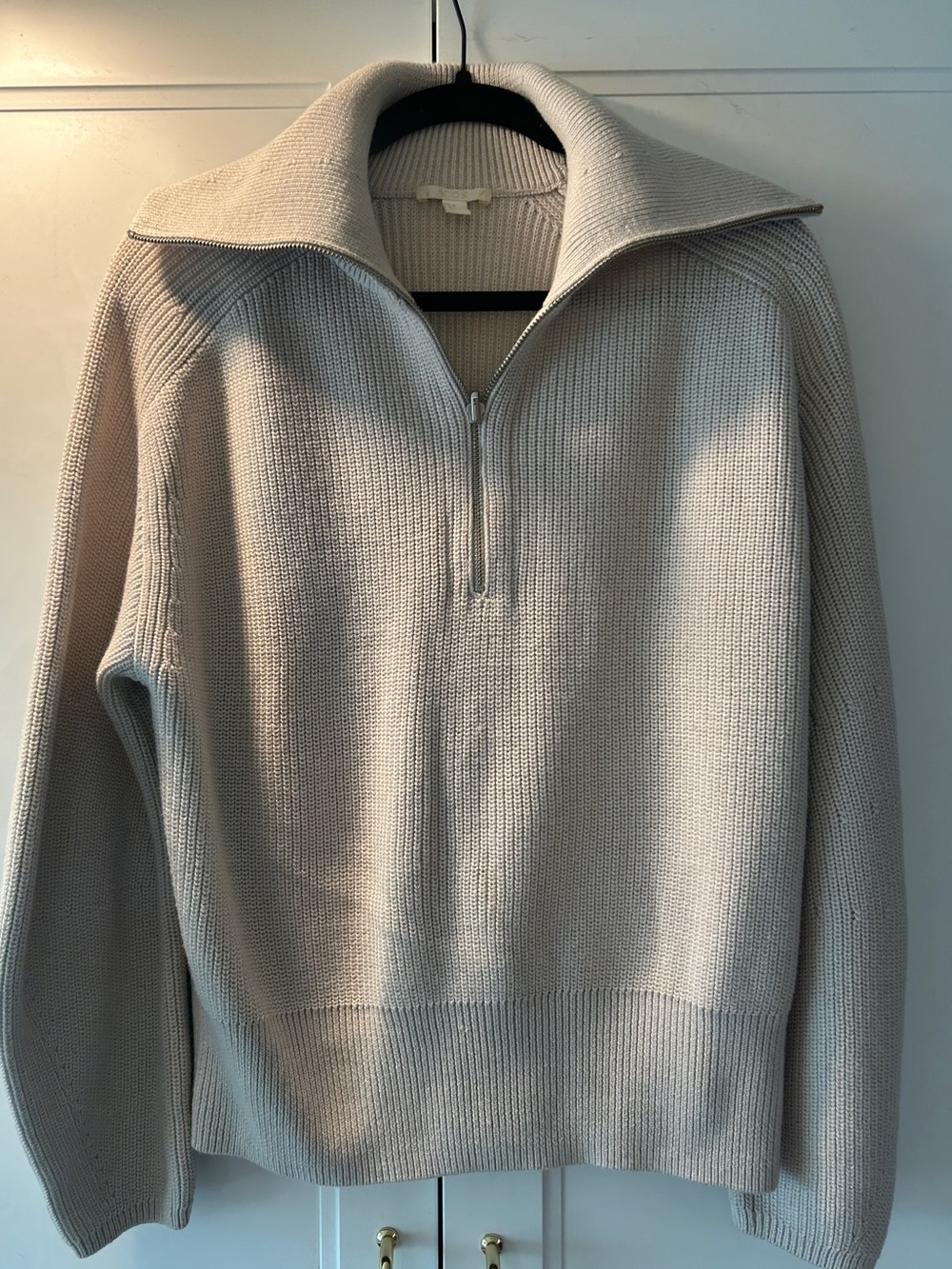 COS Cream Ribbed Funnel Neck Zip Front Sweater - Picture 3 of 11